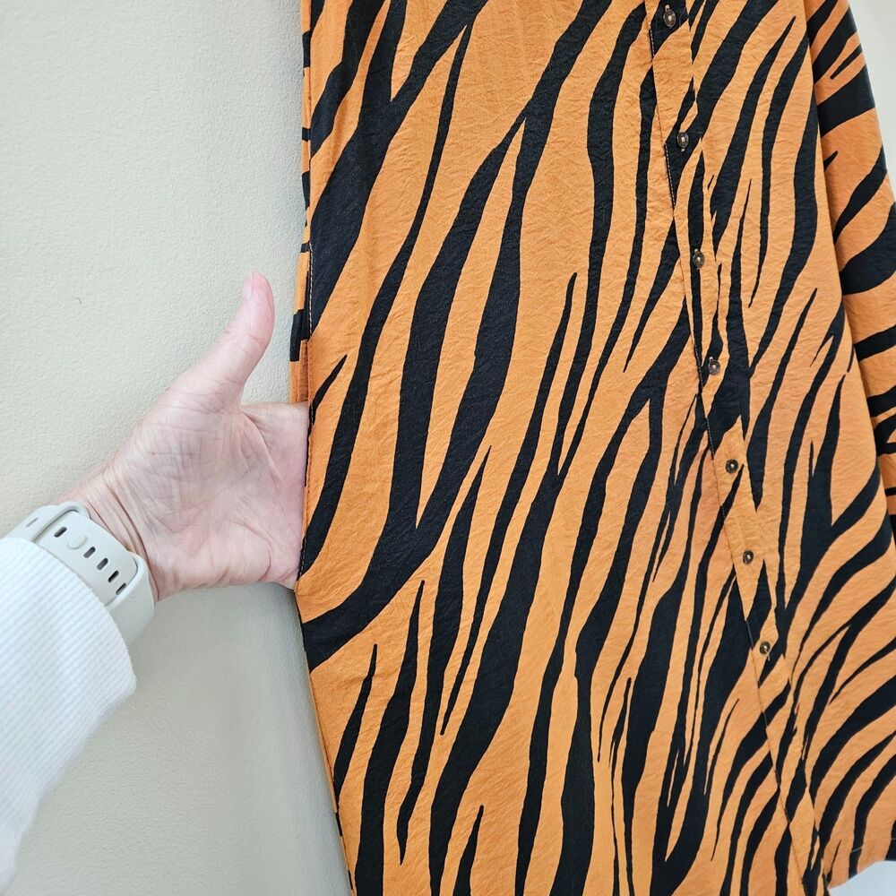Maeve by Anthropologie Tereza Midi Shirt Dress In Tiger Animal Print Orange XS P - Picture 6 of 14